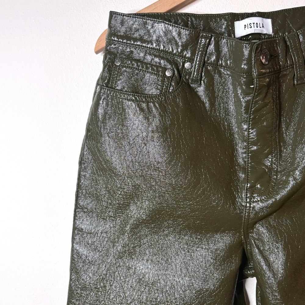 Pistola Olive Green Vegan Leather High‎ Rise Straight Leg Pants Womens 29 - Picture 2 of 4